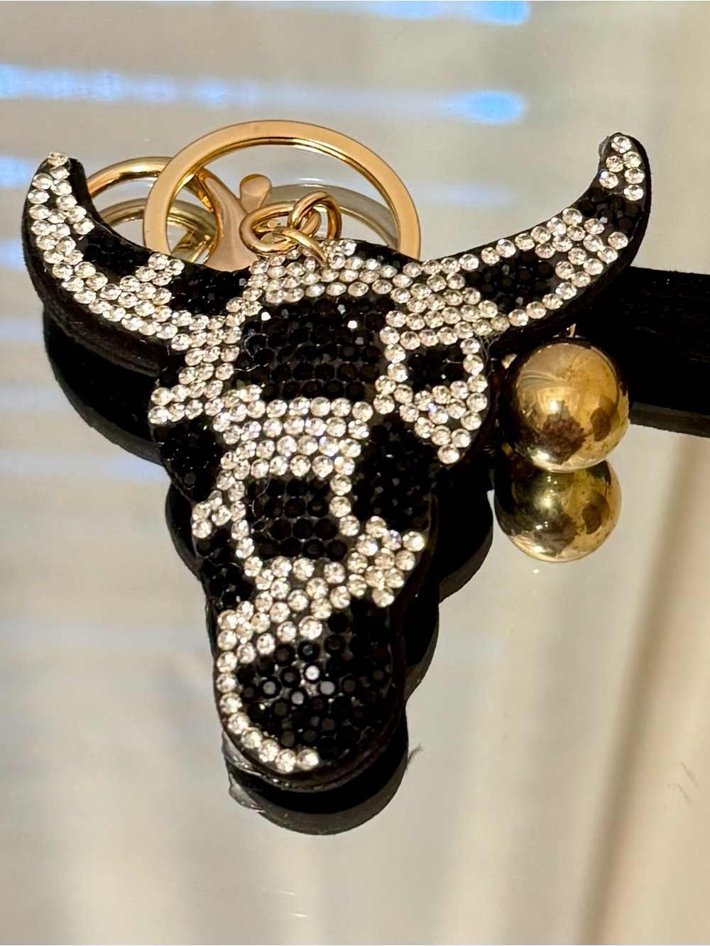 New Rhinestone Bull Head Keychain with Gold Hardware